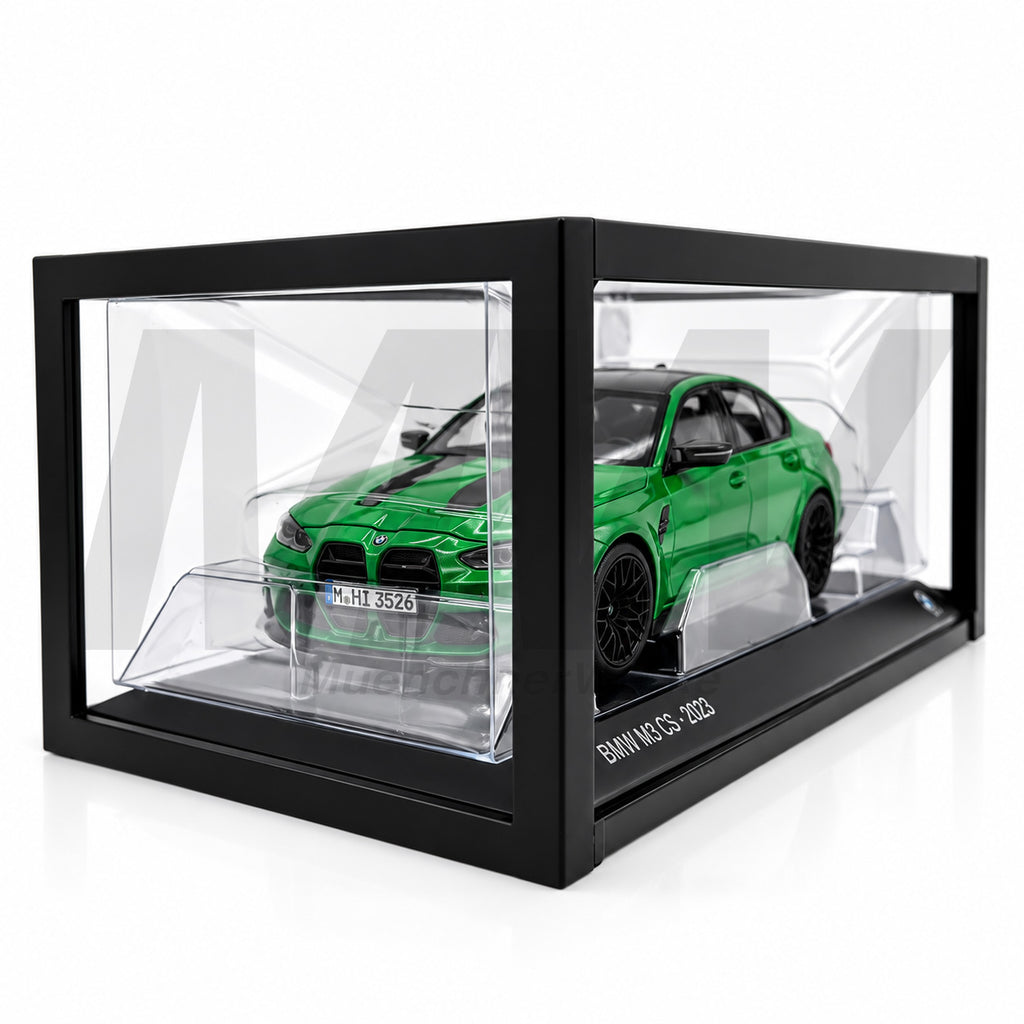 MuenchnerWerke BMW M3 CS G80 scale replica in green, original BMW 1:18 collectible model with genuine BMW product number 80435B308D0.