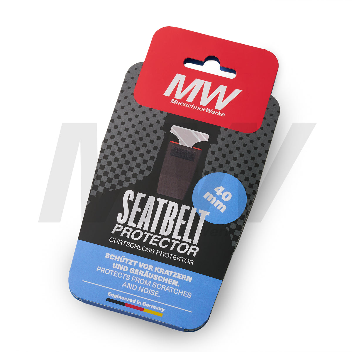 MuenchnerWerke MW Seatbelt Protector 40 mm, selbstklebender Gurtschloss-Schutz für die Mittelkonsole, schützt vor Kratzern und reduziert Klappergeräusche im Fahrzeuginnenraum.