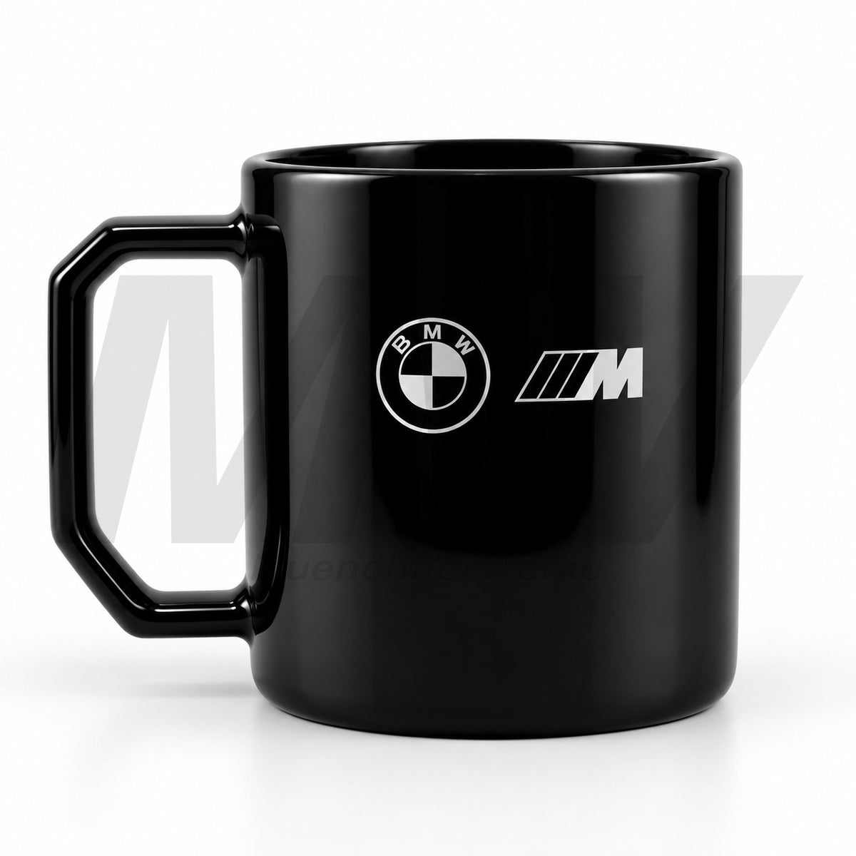 MuenchnerWerke Original BMW M Logo black coffee cup, 350ml porcelain collector merchandise and a stylish gift for BMW M enthusiasts, suitable for home or office use.