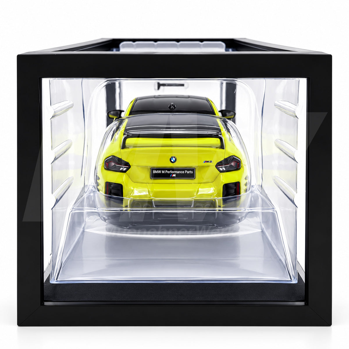 MuenchnerWerke Original BMW M2 G87 Coupe with M Performance Parts in yellow, 1:18 scale collectible model representing the BMW M high-performance sports coupe.